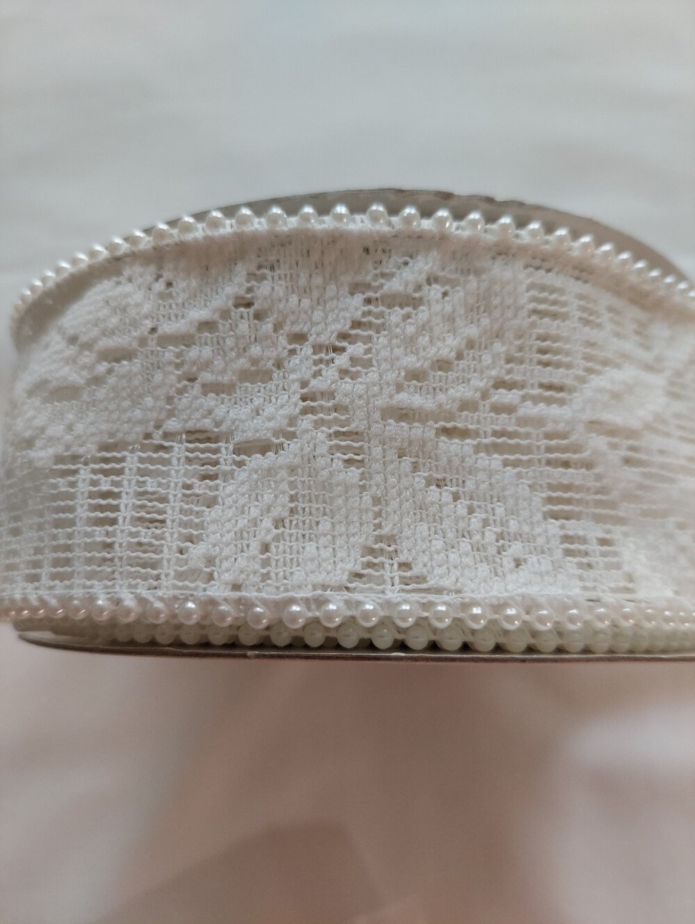 NWT White Lace Ribbon-White Floral Desugn 2" Wired Edge-White Pearl Edge-10 Yds